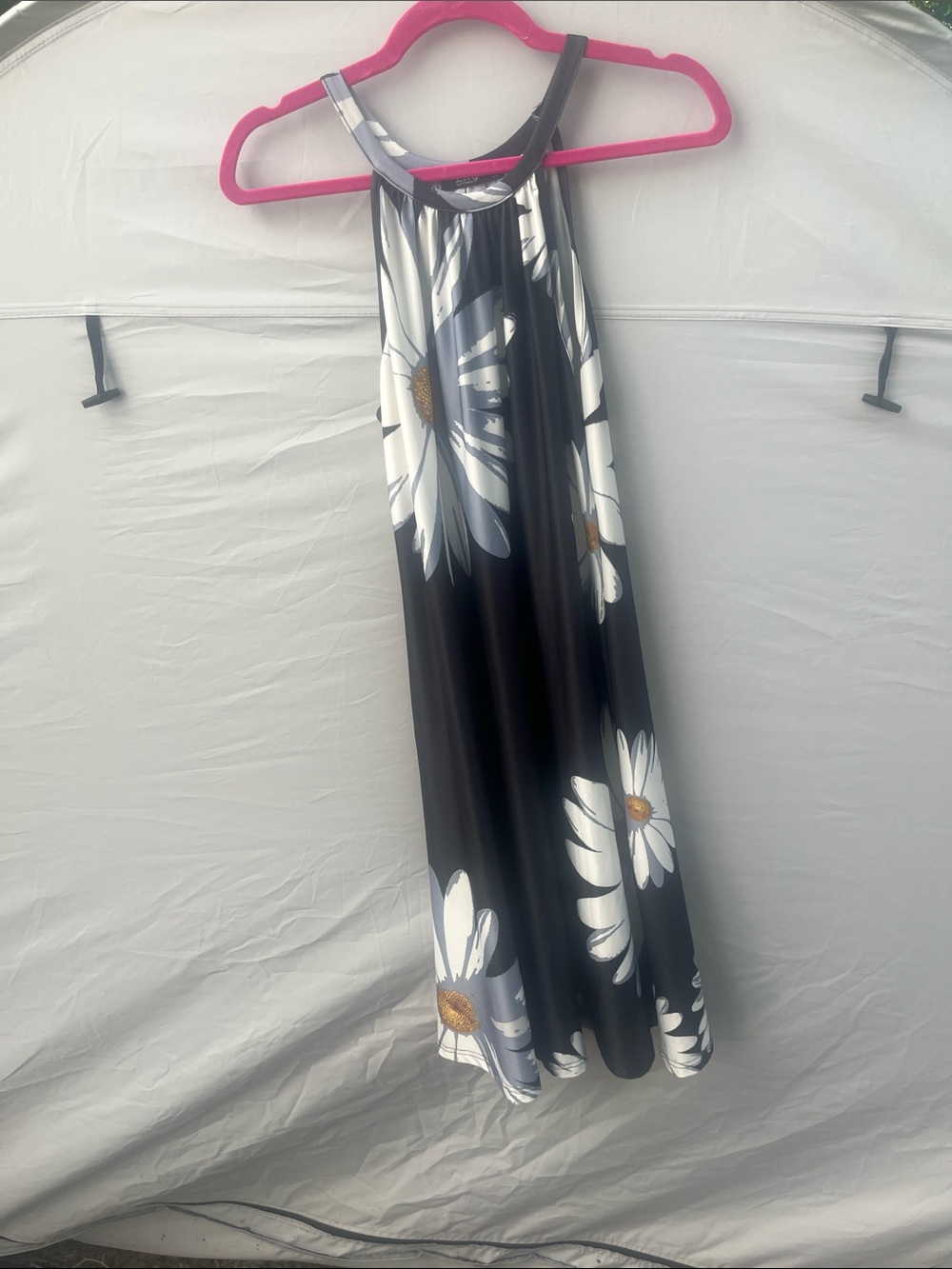 Black Daisy-Print High Neck Midi Dress